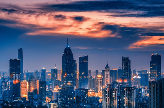航拍武汉城市风光西北湖金融街